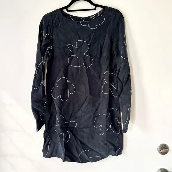 NWT Madewell Shift Long Sleeve Mini Dress in Floral True Black - Picture 7 of 10